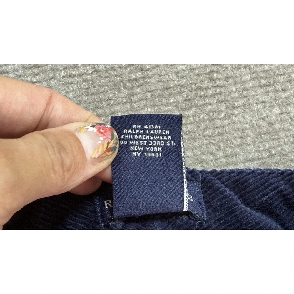 Ralph Lauren Pants Kids 7 Blue‎ Corduroy Slim Fit Chino Stretch Zip Pockets